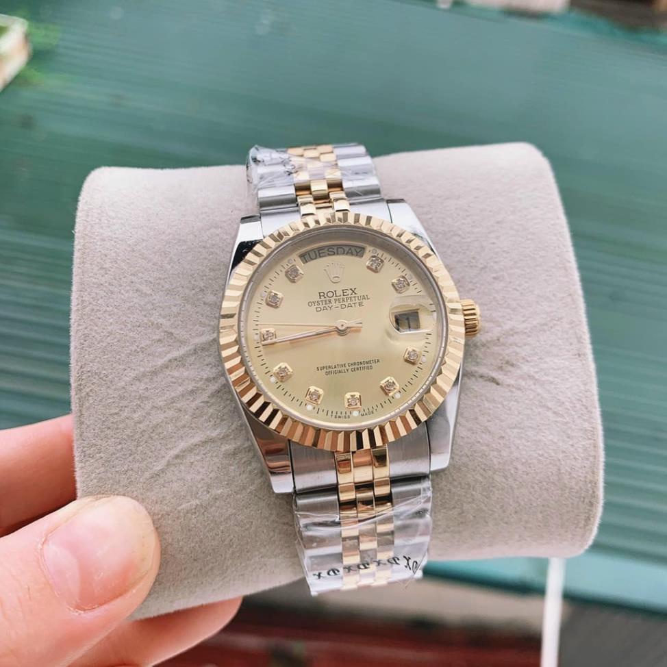Đồng hồ Nam RL day date  máy nhật măt vàng dây đơ mi dòng cơ Automatic mặt size 38mm
