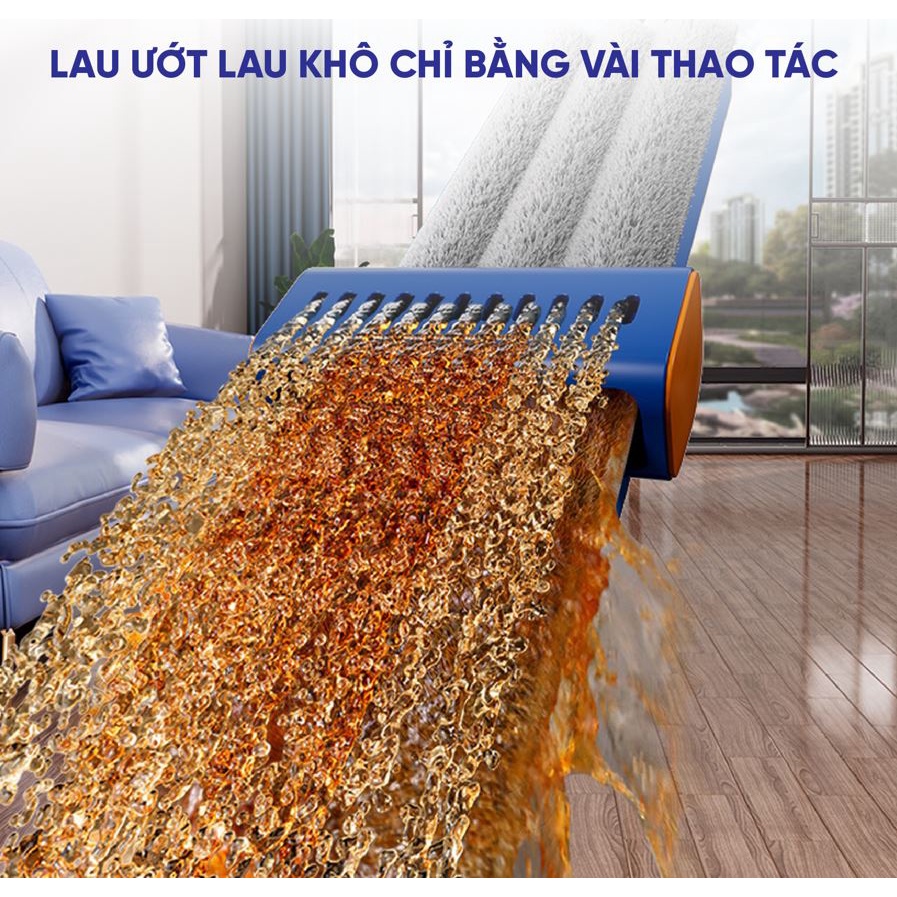 Cây lau nhà tự vắt đa năng PULITO 3210 - Xoay 360 độ, Lăn trợ lực kép, Tích hợp khe chứa nước lau sàn