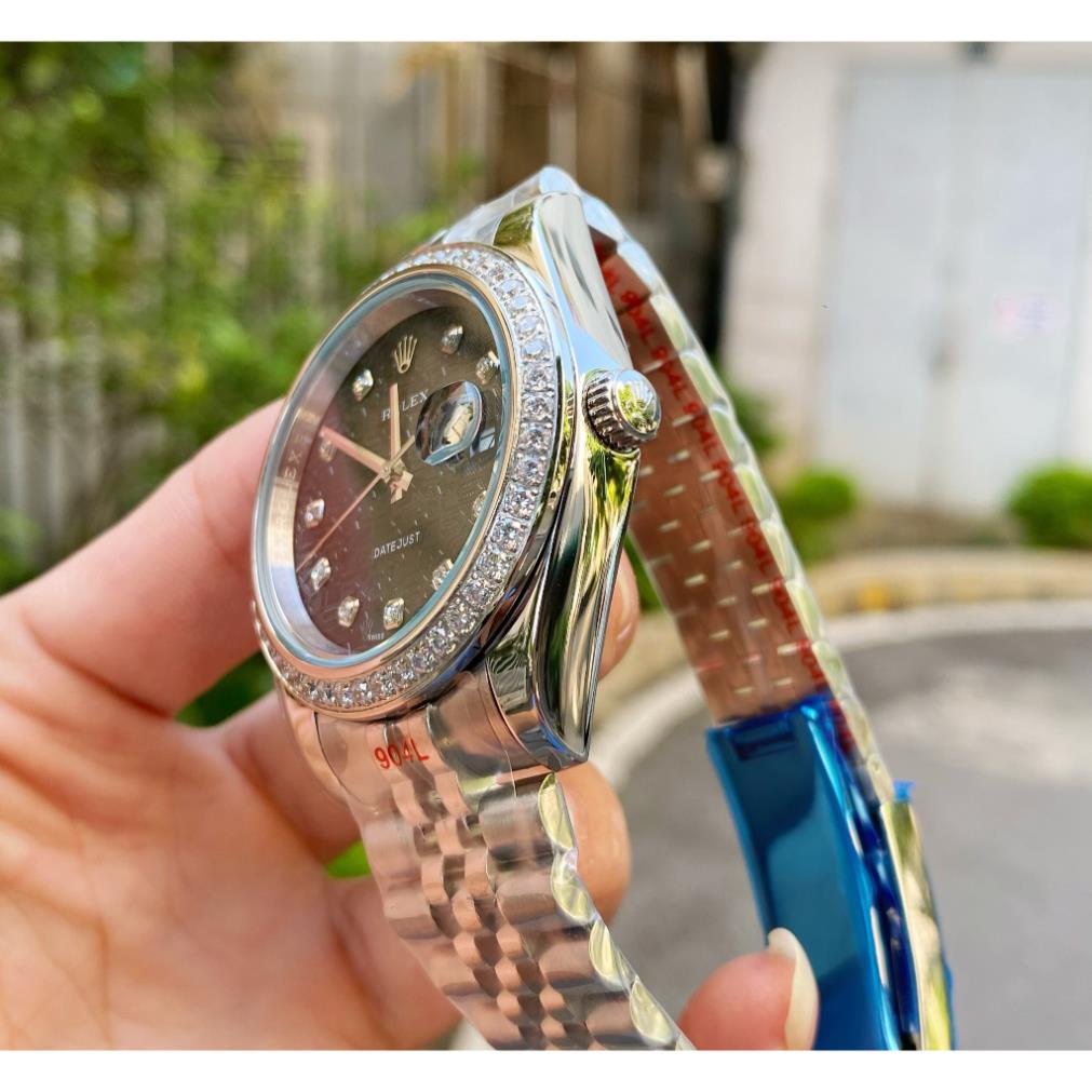 Đồng hồ Nam Rl mặt vi tính màu đen vành đá số đá máy nhật dòng cơ Automatic size 41mm vỏ trắng 3 kim