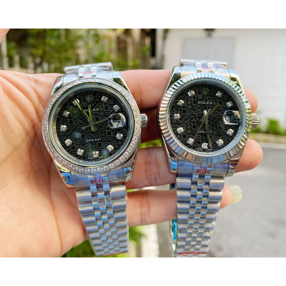 Đồng hồ Nam Rl mặt vi tính màu đen vành đá số đá máy nhật dòng cơ Automatic size 41mm vỏ trắng 3 kim