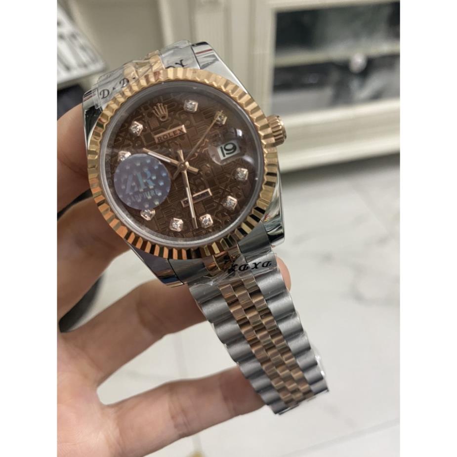 Đồng hồ Nam Rolex 3kim 1 lịch mặt cafe vi tính chạy cơ Automatic size- 38mm- 41mm vỏ vàng hồng