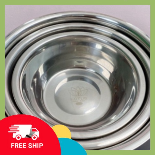 Bộ 3 Chậu INOX / Thau Inox / Tô Inox 304 Cao Cấp sâu lòng đa năng Size 24 - 28 - 32 cm