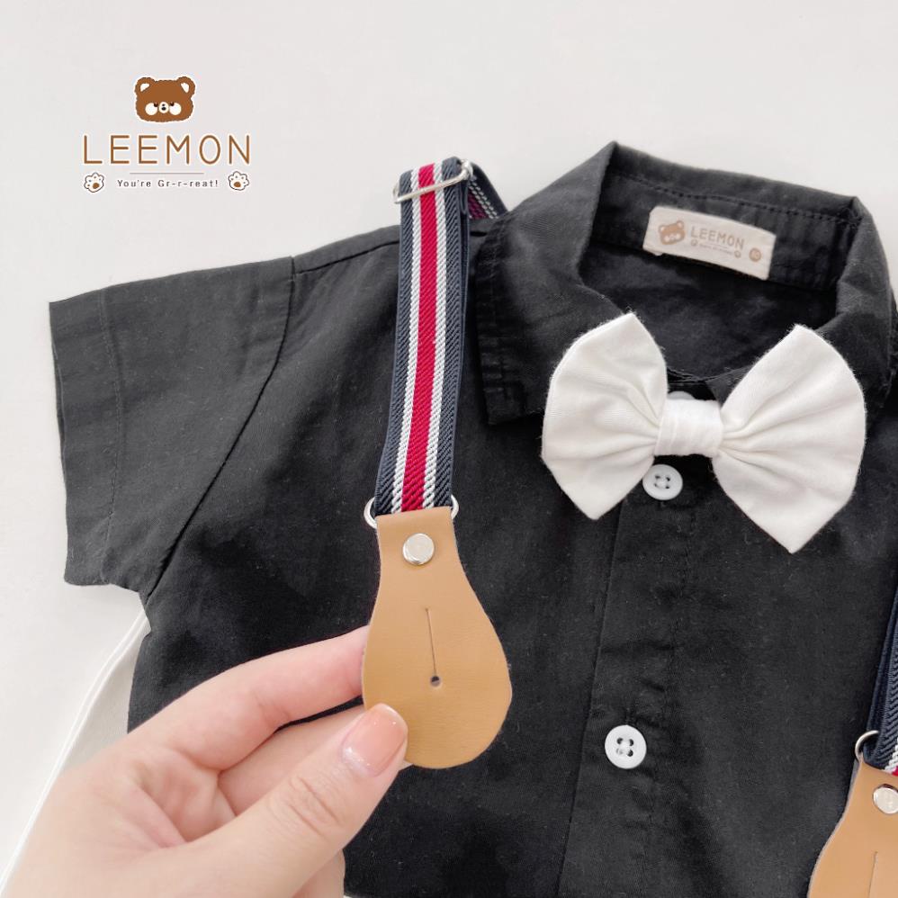 Bộ sơ mi công tử cho bé trai phong cách Hàn Quốc, bộ sơ mi kèm nơ và dây đai sành điệu cho bé HANG kids