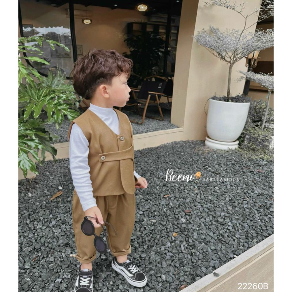 Bộ vest gile khuy chéo cá tính bé trai, set gile vest kèm áo tăm cho bé trai Beemo HANG kids