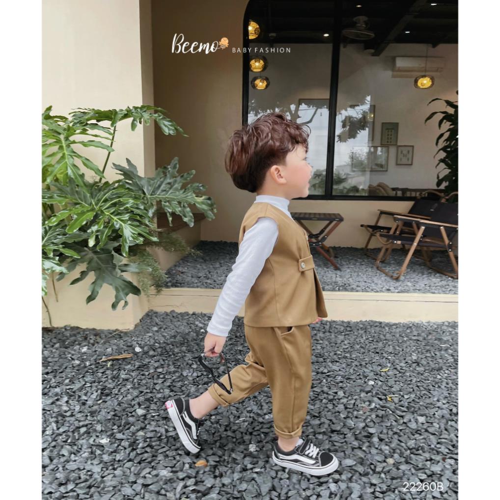 Bộ vest gile khuy chéo cá tính bé trai, set gile vest kèm áo tăm cho bé trai Beemo HANG kids