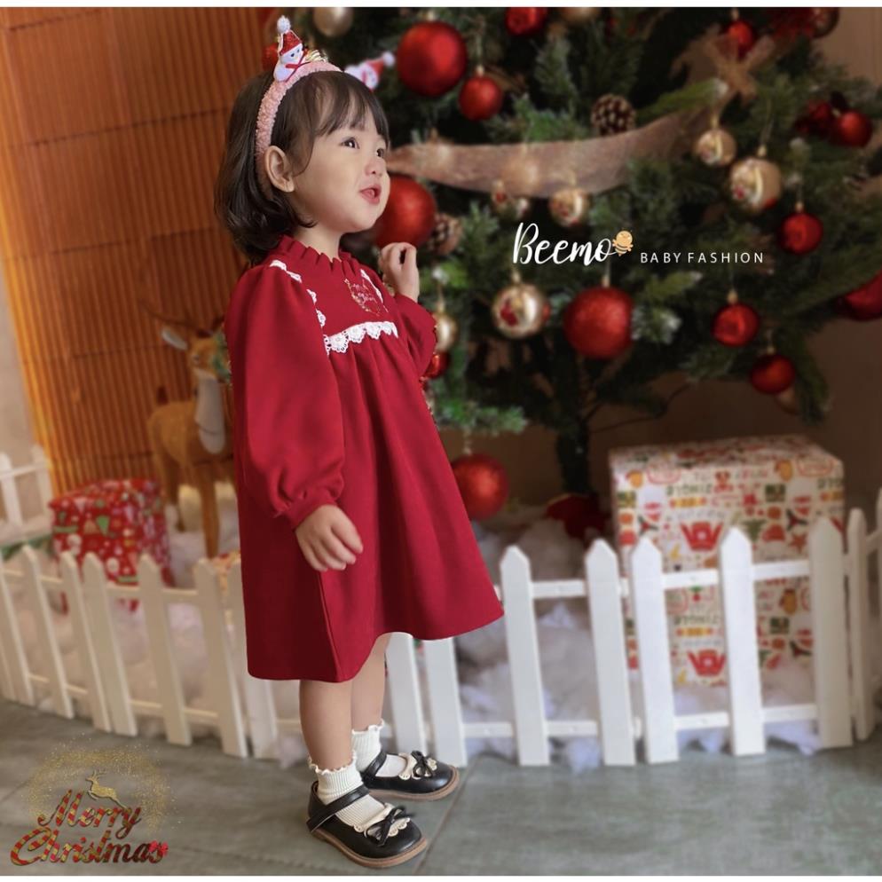 Váy nhung noen cho bé gái, đầm đỏ mặc giáng sinh dáng babydoll xinh xắn dễ thương HANG kids