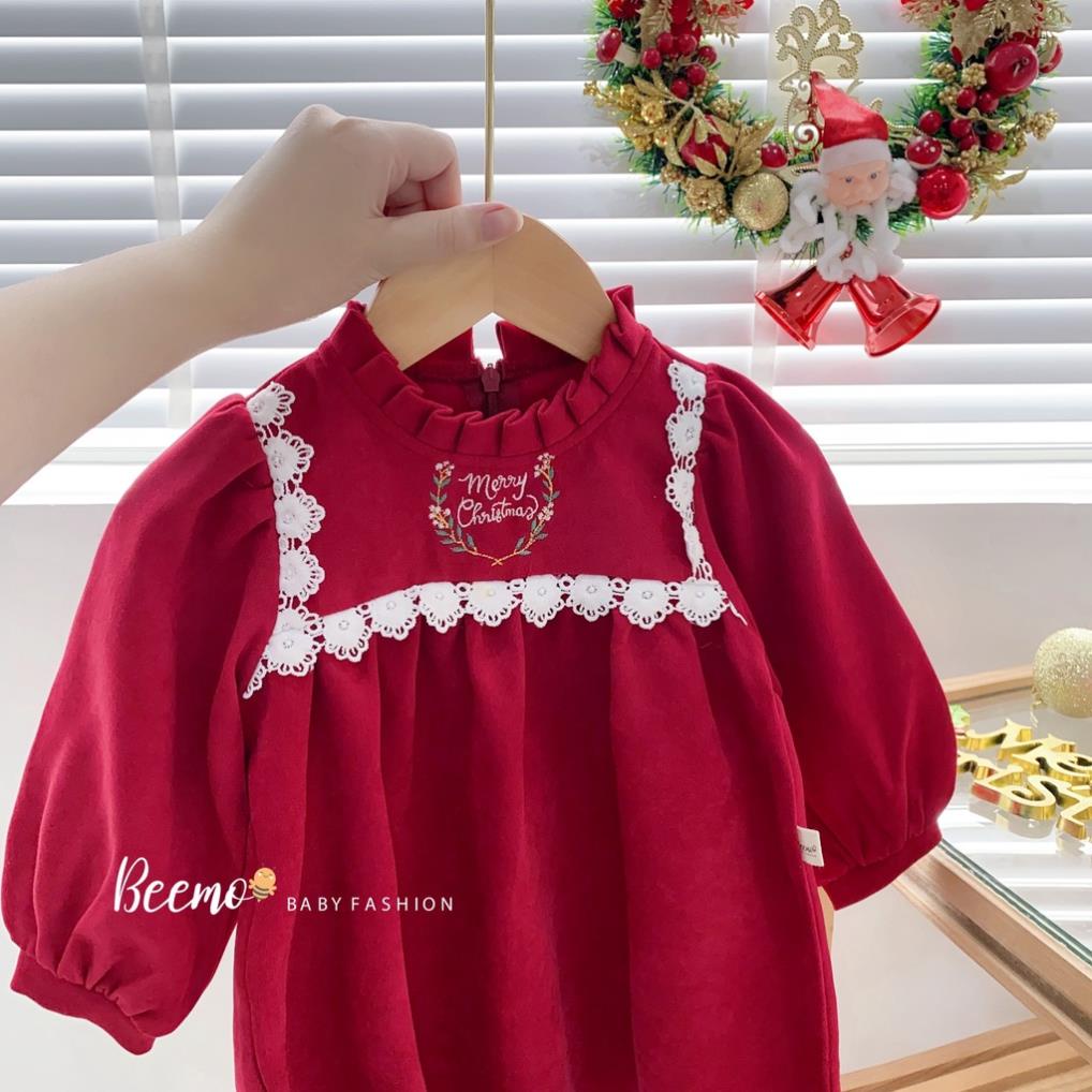 Váy nhung noen cho bé gái, đầm đỏ mặc giáng sinh dáng babydoll xinh xắn dễ thương HANG kids