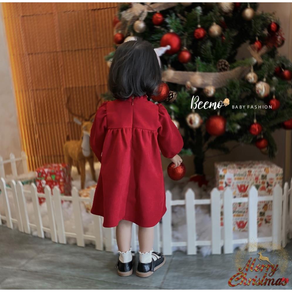 Váy nhung noen cho bé gái, đầm đỏ mặc giáng sinh dáng babydoll xinh xắn dễ thương HANG kids