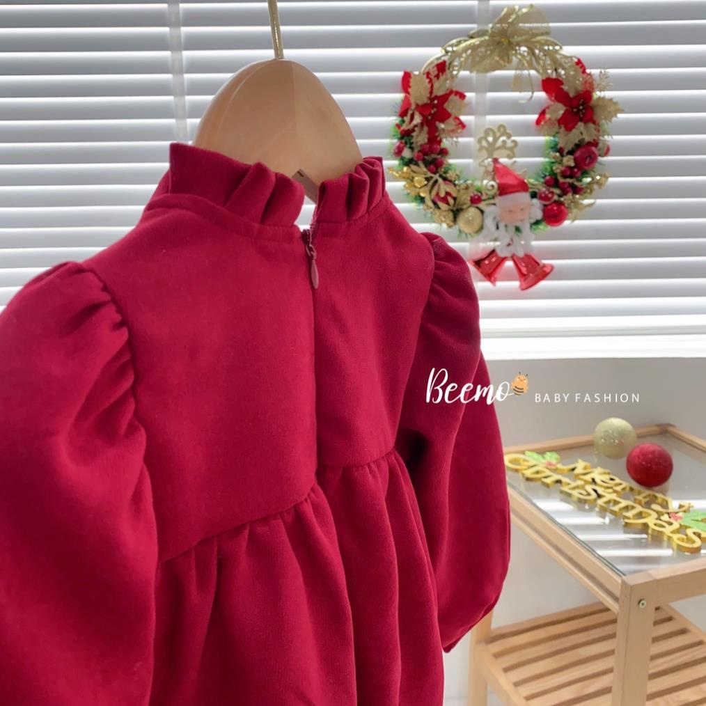 Váy nhung noen cho bé gái, đầm đỏ mặc giáng sinh dáng babydoll xinh xắn dễ thương HANG kids