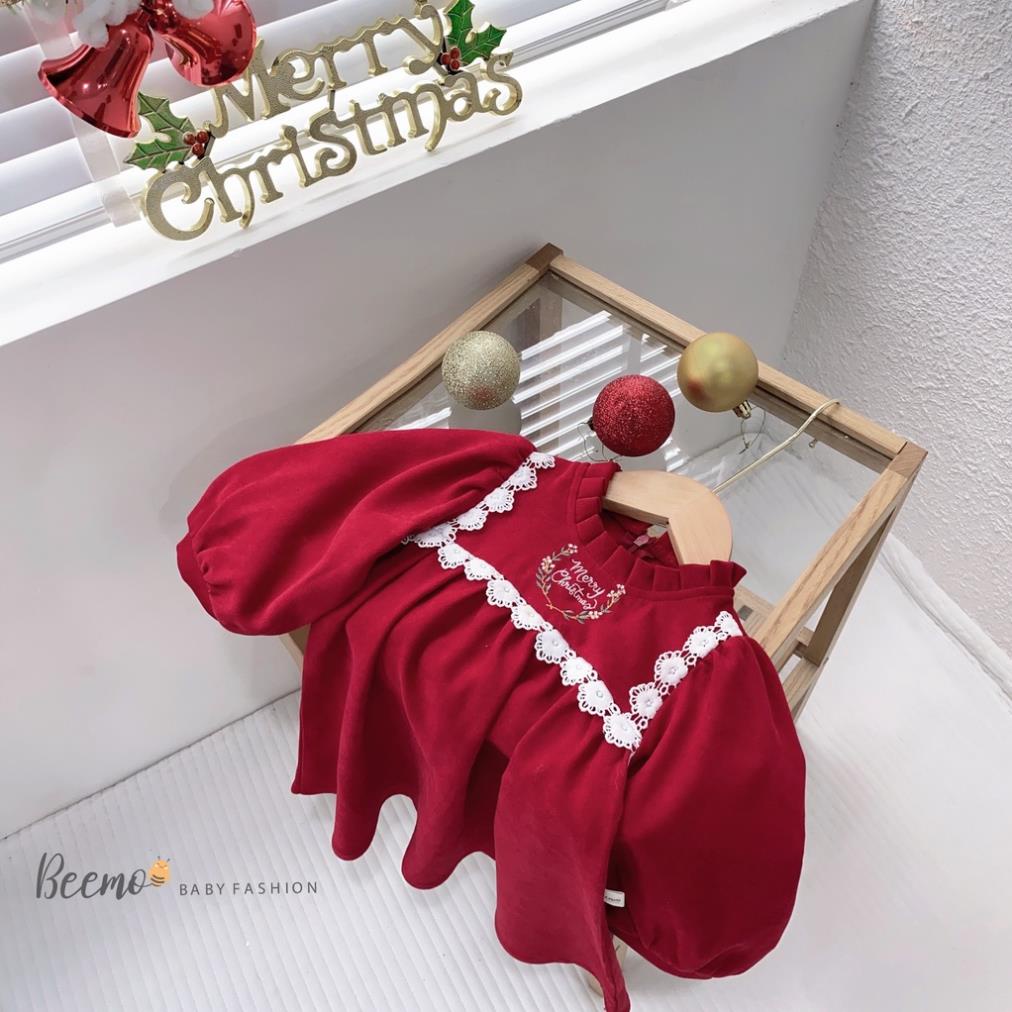 Váy nhung noen cho bé gái, đầm đỏ mặc giáng sinh dáng babydoll xinh xắn dễ thương HANG kids