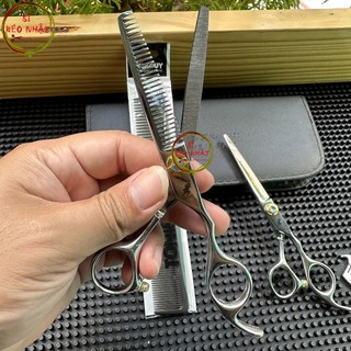 Bộ kéo cắt tóc kéo tỉa tóc Nhật Bản cao cấp thép nguyên bản HV1 [Mua bộ kéo tặng bao da+2 lược+chỉnh kéo]