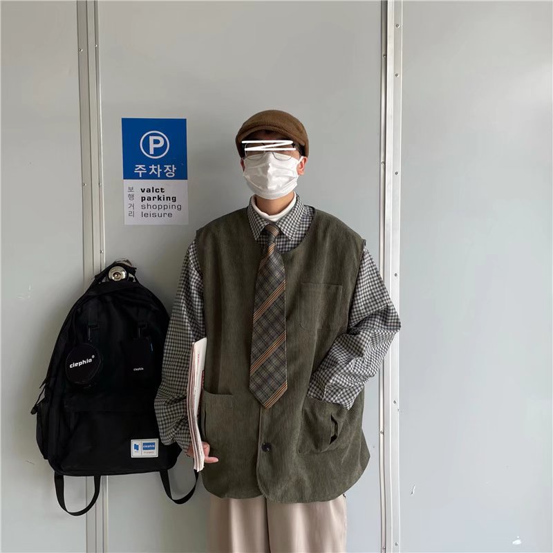 Áo Khoác vest Không Tay Dáng Rộng Màu Trơn Cài Nút Thời Trang Mùa Thu Cho Nam