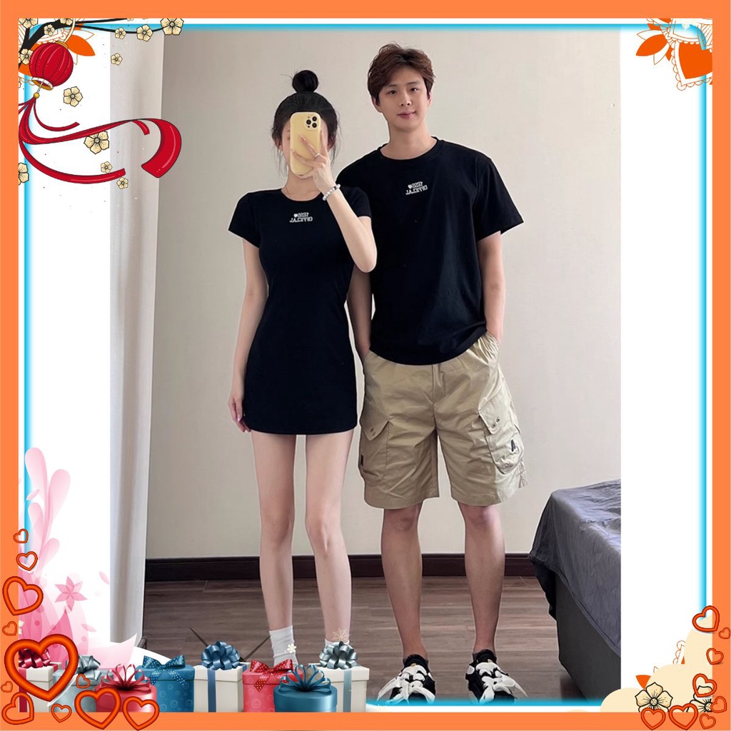 Áo đôi 1ESS<3 dáng xuông trơn basic màu đen và tiêu 𝐋𝐎𝐕𝐄 𝐅𝐎𝐑𝐄𝐕𝐄𝐑 𝐒𝐄𝐓