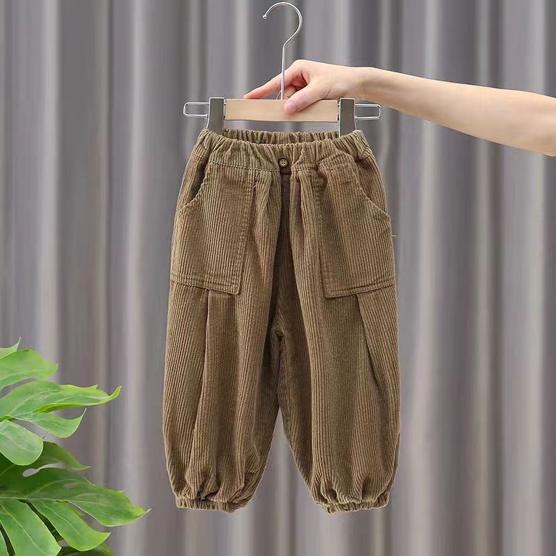 Quần harem Vải Nhung Nhuộm Màu Dáng Rộng Phong Cách Hàn Quốc Thời Trang Xuân Thu Cho Bé Trai Và Bé Gái