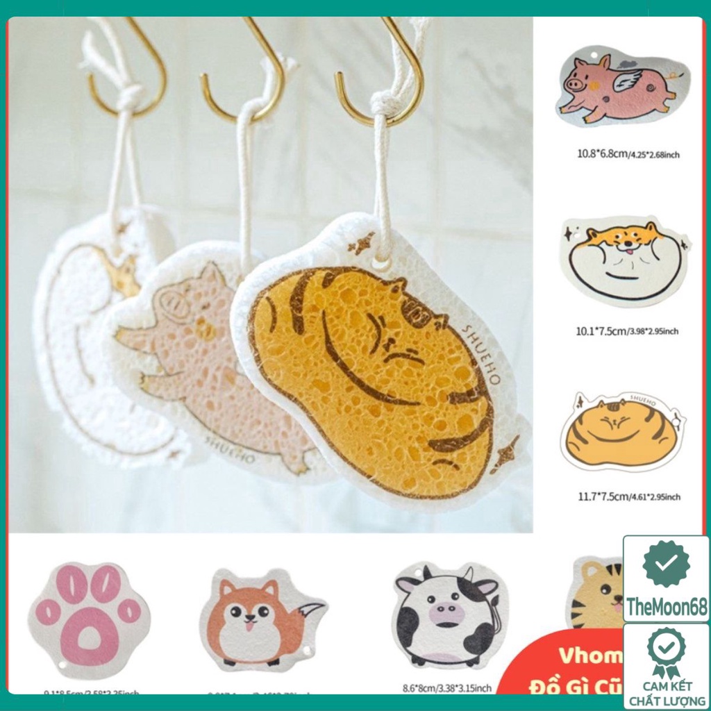 Miếng Bọt Biển Rửa Chén Dễ Thương Có Nút Hít Mạnh - Themoon68