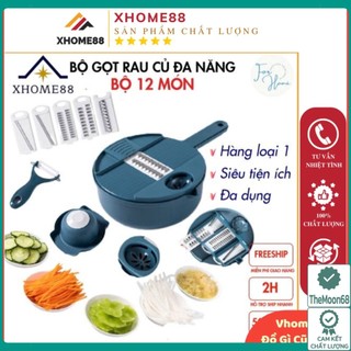 Bộ rổ nạo rau củ đa năng lúa mạch bộ bào rau củ 12 chi tiết an toàn tiện lợi - themoon68