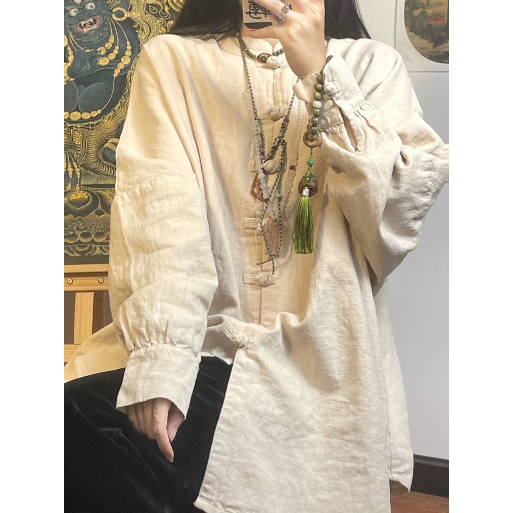 Áo Sơ Mi cotton Lanh Cài Nút Phong Cách Trung Hoa Mới 9.17