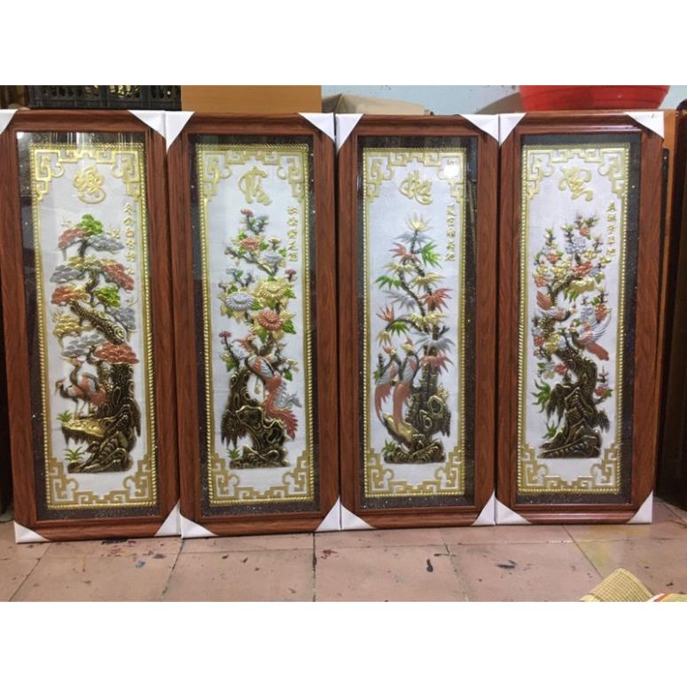 Tranh tứ quý đồng tranh bốn mùa xuân hạ thu đông tranh tùng cúc trúc mai. Tranh đồng treo tường - Đại Bái 555