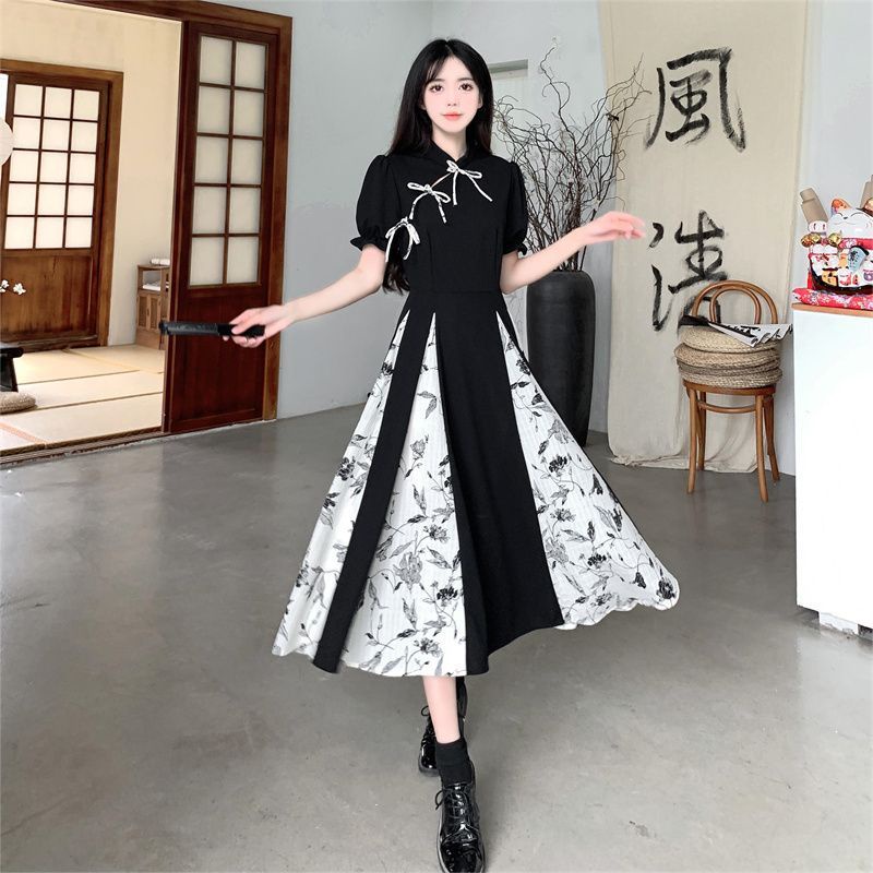 Đầm Sườn Xám Cách Tân In Họa Tiết Phong Cách retro Thời Trang Mùa Hè Hàng Mới