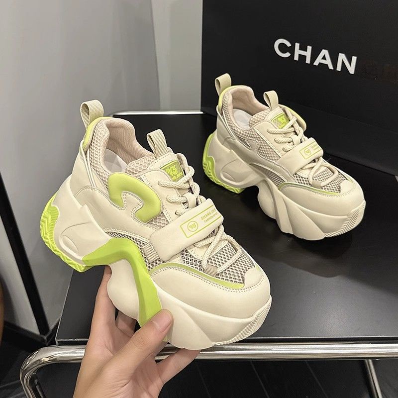 Giày Thể Thao Mùa Hè 2023 Đế Dày Phối Lưới Thoáng Khí Tăng Chiều Cao Cho Nữ