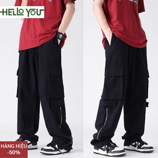 Quần jean túi hộp nam nữ mầu nâu JK8,Quần kaki túi hộp Cargo pant ống suông rộng style Retro top xu hướng 2023 Helloyou
