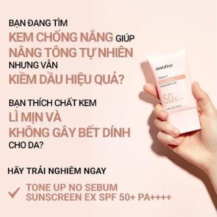 Kem chống nắng innisfree nâng tone trắng da kiềm dầu 50ml Hàn Quốc mẫu mới.