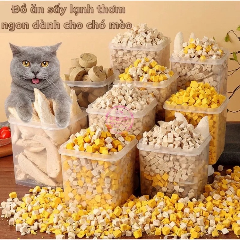 THỊT SẤY ĐÔNG KHÔ- Thịt Sấy Kho Cho Chó Mèo  ( Ức gà, gà viên, vịt viên, trứng gà, gan gà, gan bò, g