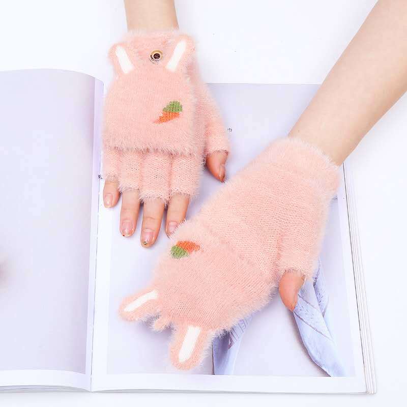 Găng tay Hở Ngón Giữ Ấm Họa Tiết Hoạt Hình Phong Cách Hàn Quốc cho bé Gái