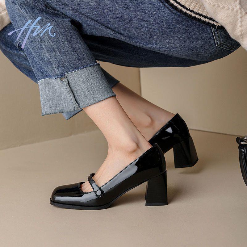 Giày Cao Gót mary jane Bằng Da Bóng Màu Kẹo Socola Phong Cách retro Pháp Thời Trang Mùa Xuân 2023 Cho Nữ