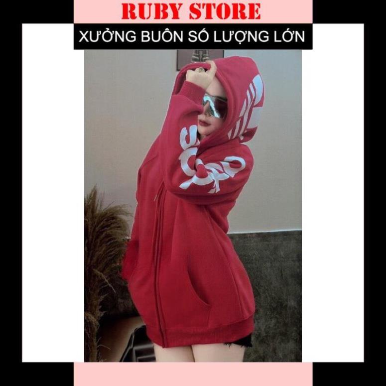 Áo Khoác Nỉ Mũ Unisex Tay Bồng In Chữ Tay Dáng Rộng Hàn Quốc