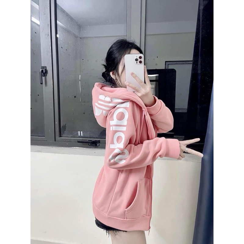 Áo Khoác Nỉ Mũ Unisex Tay Bồng In Chữ Tay Dáng Rộng Hàn Quốc