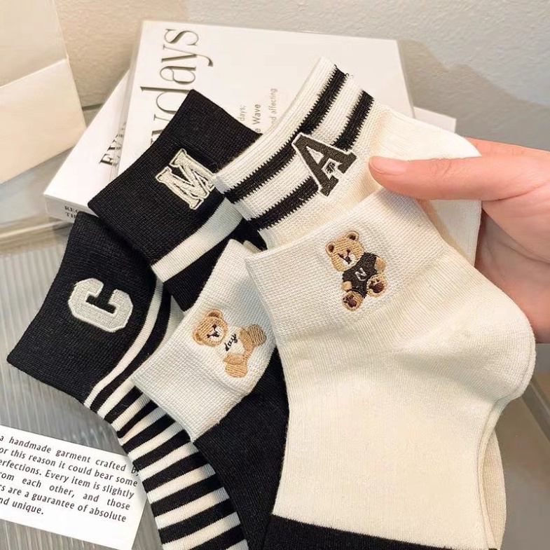 Set 10 Đôi Tất Nữ Tông Đen Trắng Họa Tiết Vớ Chữ AMG Dễ Thương Phong Cách Hàn tt30 HAISHOP