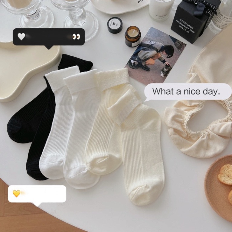 Set 10 Đôi Tất Cao Cổ Gân Tăm Tông Kem Vớ Nicely Siêu Hot Phong Cách Hàn tcc8 HAISHOP