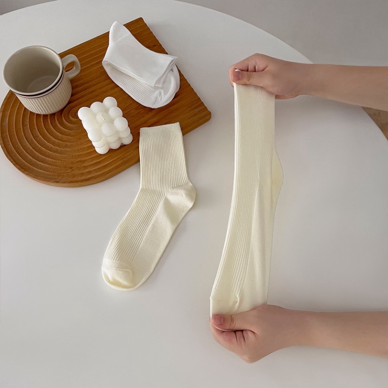 Set 10 Đôi Tất Cao Cổ Gân Tăm Tông Kem Vớ Nicely Siêu Hot Phong Cách Hàn tcc8 HAISHOP