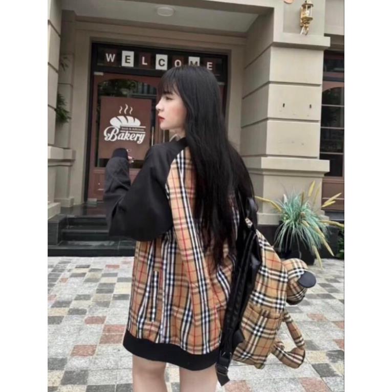 Áo Khoác Bomber Unisex Kẻ Vàng Thêu Chữ B Cực Chất❤️Áo Khoác Sọc Caro Nam Nữ Đẹp