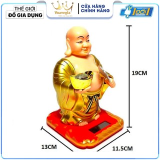 Phật di lặc vẫy quạt cầm thổi vàng năng lượng mặt trời - tượng năng lượng di lặc đứng