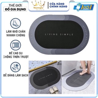 Thảm lau chân silicon bầu dục siêu thấm hút - thảm chùi chân nhà tắm có đế silicon chống trơn trượt