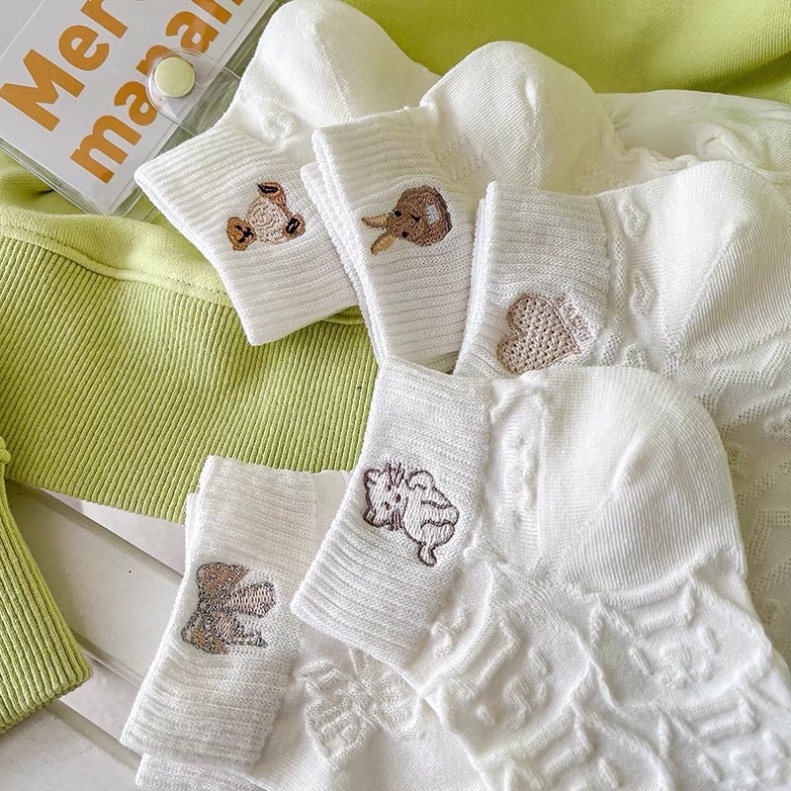 Set 10 Đôi Tất dệt kim trắng vân nổi cổ tim Phong Cách Hàn Quốc Mẫu tt11
