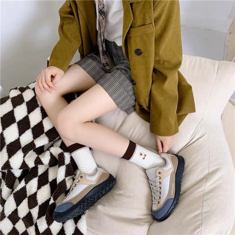 Set 10 Đôi Tất dệt kim cổ cao kẻ thêu hình Phong Cách Vintage Hàn Quốc Mẫu tt15