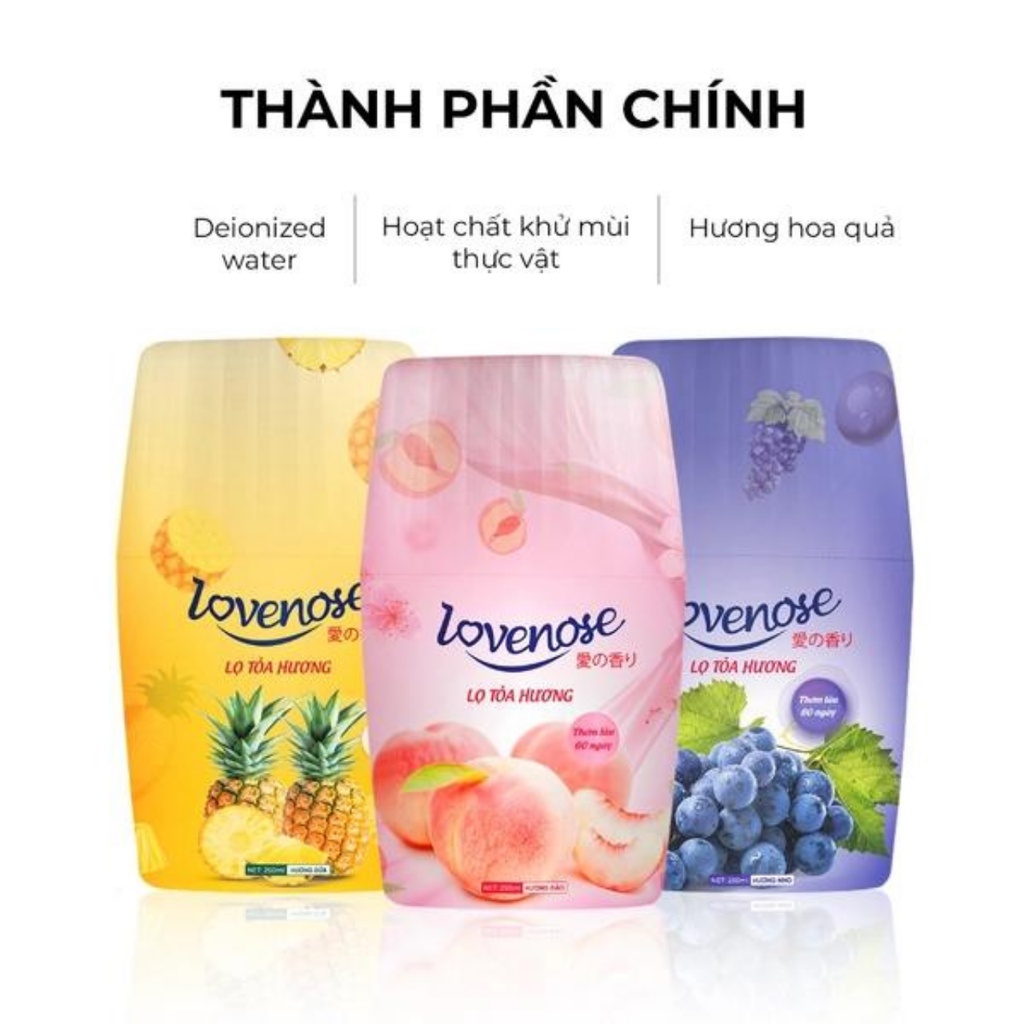 Lọ tỏa hương thơm phòng khử mùi hôi Lovenose dung tích 250 ml, lọ nước thơm phòng mùi hoa quả tự nhiên thơm lâu 70 ngày