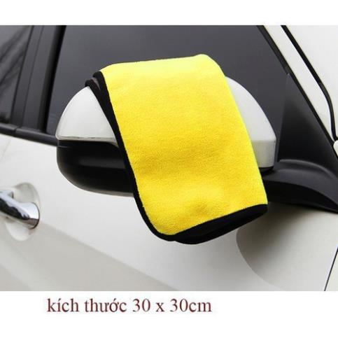 Khăn lau ô tô, xe hơi, lau kính lau tay màu vàng, 2 lớp Microfiber mềm mịn, siêu thấm hút