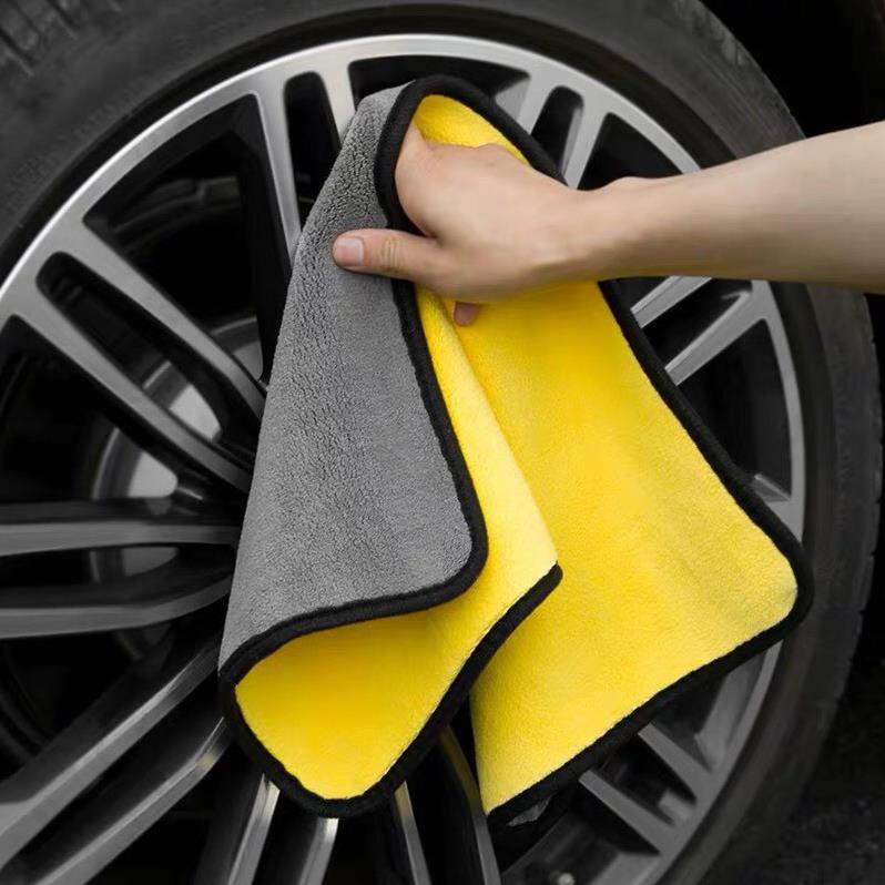 Khăn lau ô tô, xe hơi, lau kính lau tay màu vàng, 2 lớp Microfiber mềm mịn, siêu thấm hút