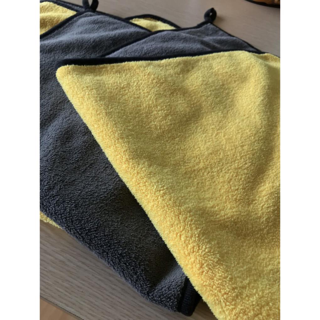 Khăn lau ô tô, xe hơi, lau kính lau tay màu vàng, 2 lớp Microfiber mềm mịn, siêu thấm hút
