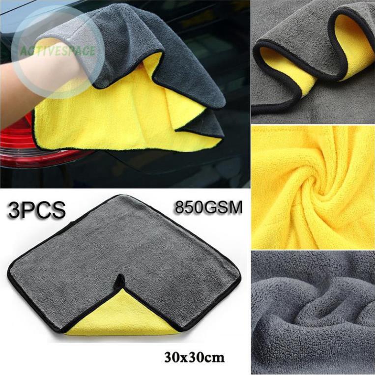 Khăn lau ô tô, xe hơi, lau kính lau tay màu vàng, 2 lớp Microfiber mềm mịn, siêu thấm hút