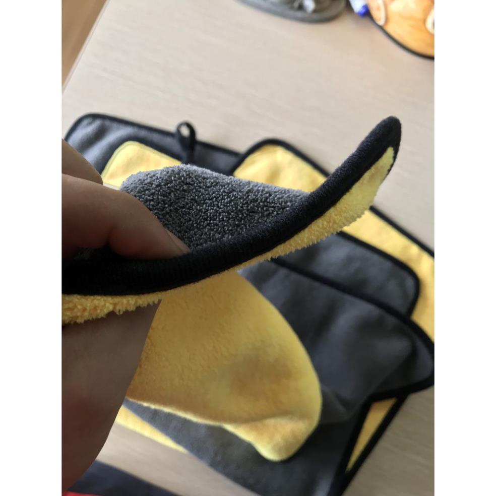 Khăn lau ô tô, xe hơi, lau kính lau tay màu vàng, 2 lớp Microfiber mềm mịn, siêu thấm hút