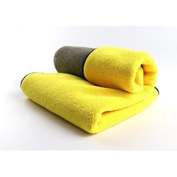 Khăn lau ô tô, xe hơi, lau kính lau tay màu vàng, 2 lớp Microfiber mềm mịn, siêu thấm hút