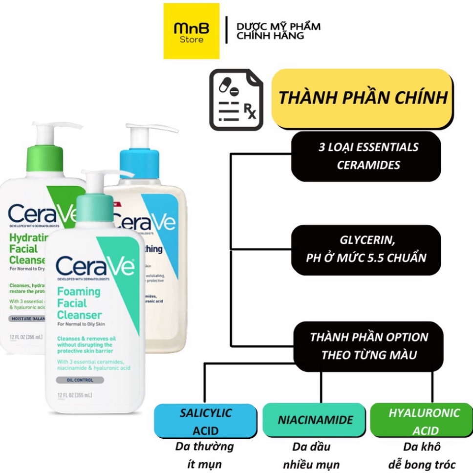 Sữa rửa mặt cerave foaming facial cleanser cho da dầu mụn nhạy cảm 236ml BBTV Beauty