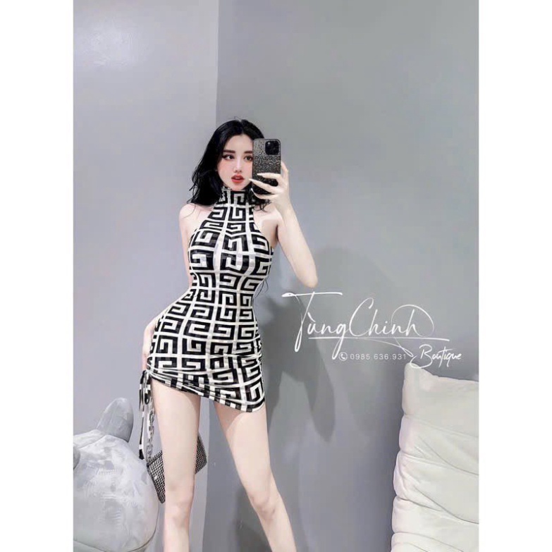 Đầm Body Cổ Yếm Họa Tiết Cá Tính Dây Rút Sexy CC5329 GAR HỎA TỐC