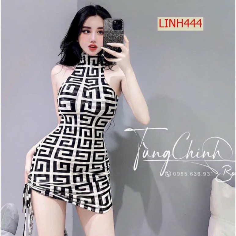 Đầm Body Cổ Yếm Họa Tiết Cá Tính Dây Rút Sexy CC5329 GAR HỎA TỐC