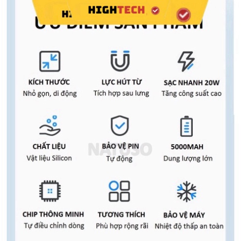 Pin sạc dự phòng TECHHIGH dung lượng 5000mAh tích hợp sạc từ tính cho nhiều thiết bị điện thoại